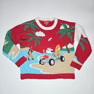 Blizzard Bay Santa Beach Tropical Christmas Ugly Sweater Size L